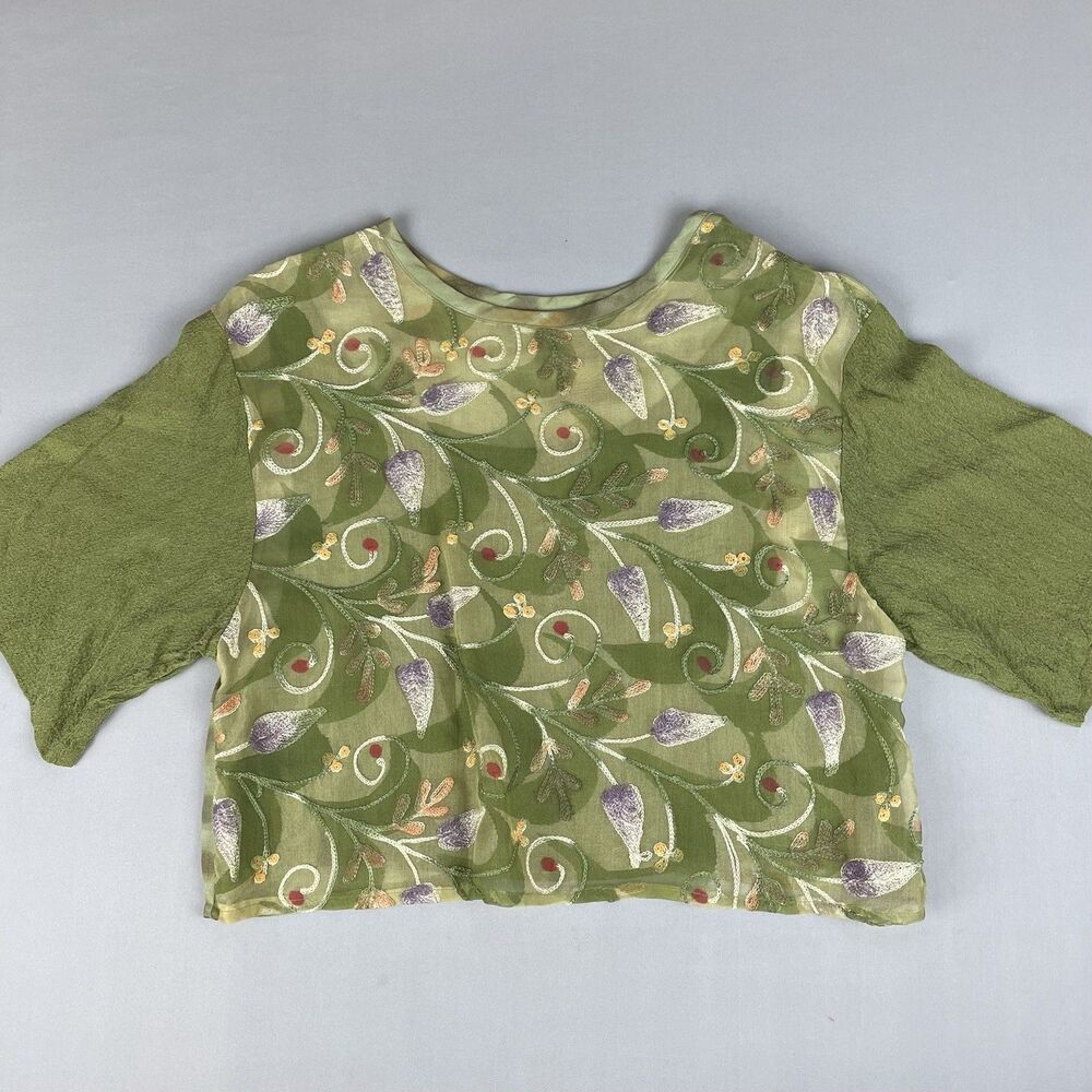 Vtg Donna Jessica Sheer Tank Layered  Crop Top Blouse Women's L Lagenlook USA